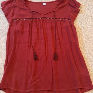 Old Navy Women's Burgundy Blouse with Tassel Accents